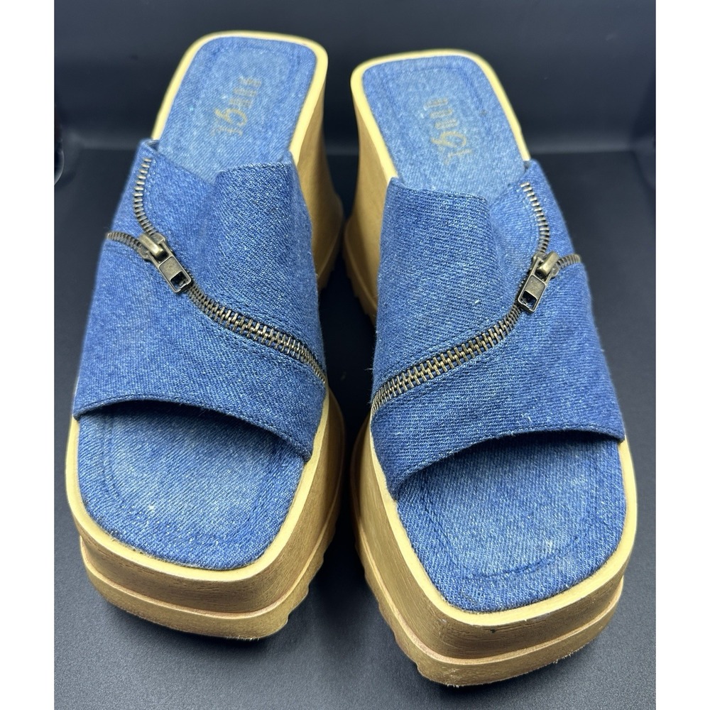 Vintage Y2K Rouge Helium Denim Platform Wedge Slide Heels Size 7